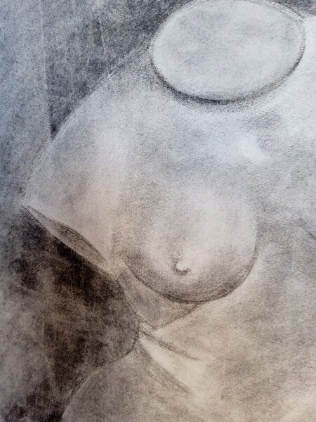 Drawing charcoal study nude femini statue 64x48cm