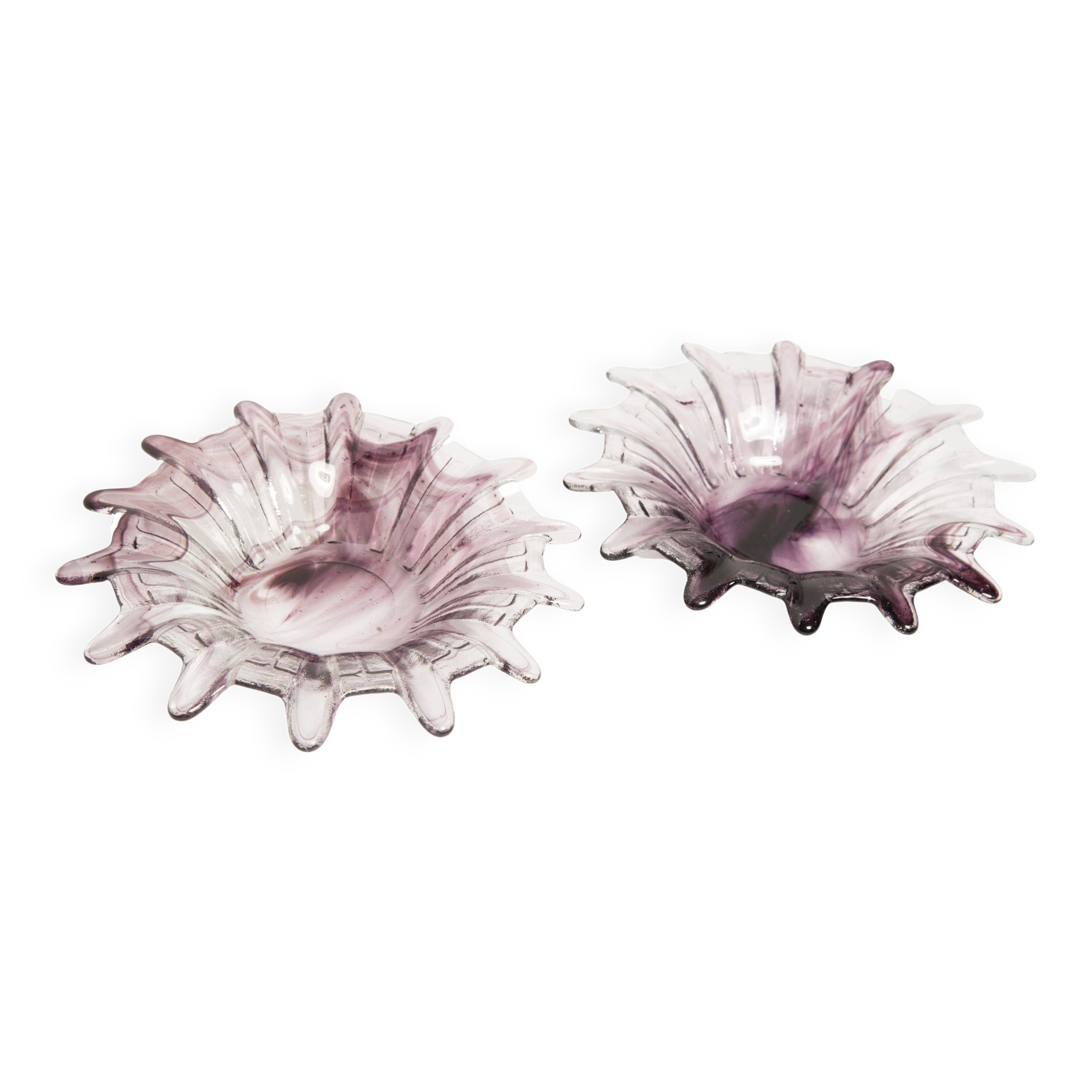 Pair of decorative plates/glasses in light purple vintage glass, Italy, 1960s