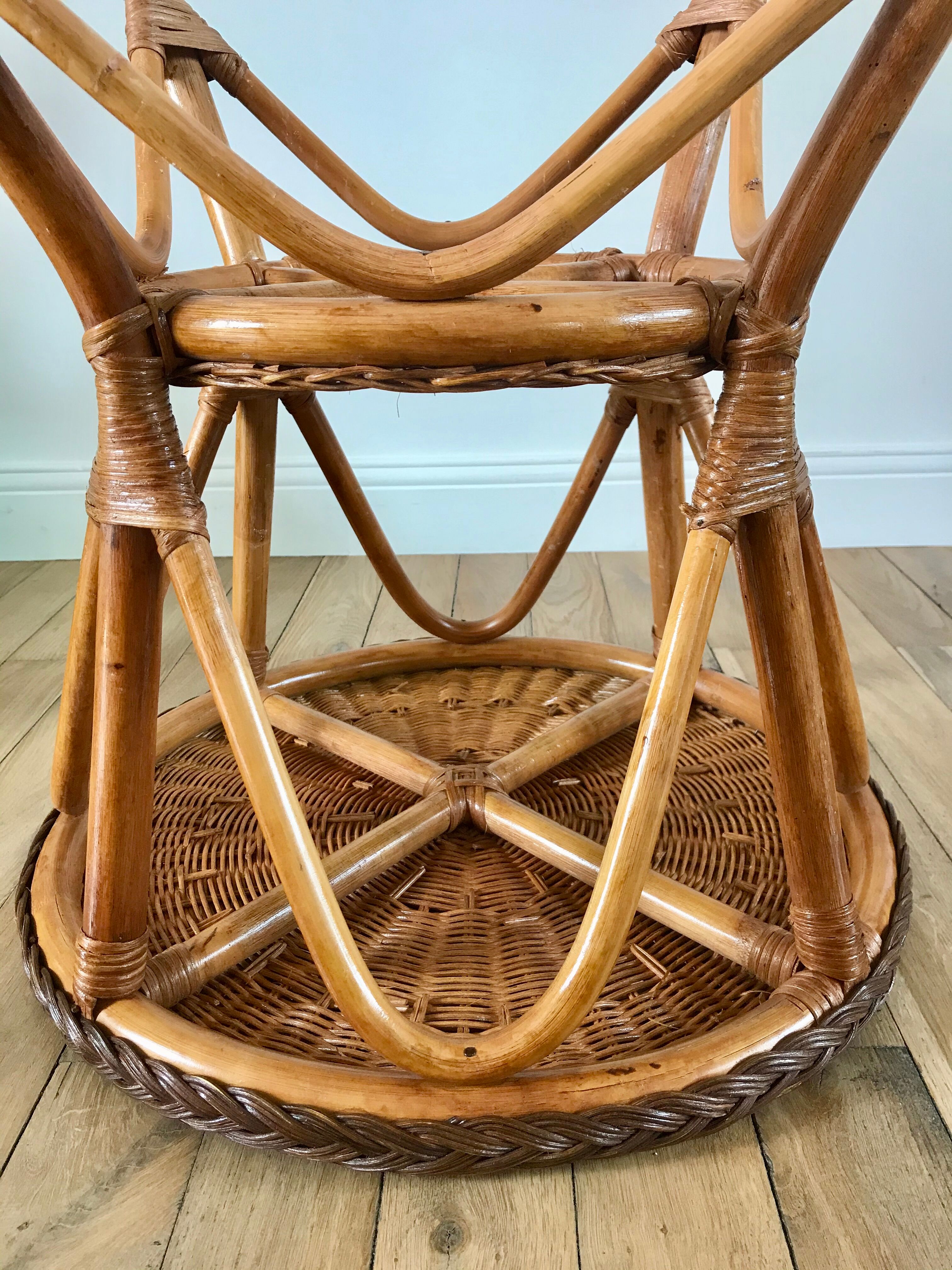 Round rattan coffee table double floor 60s