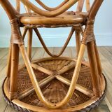 Round rattan coffee table double floor 60s