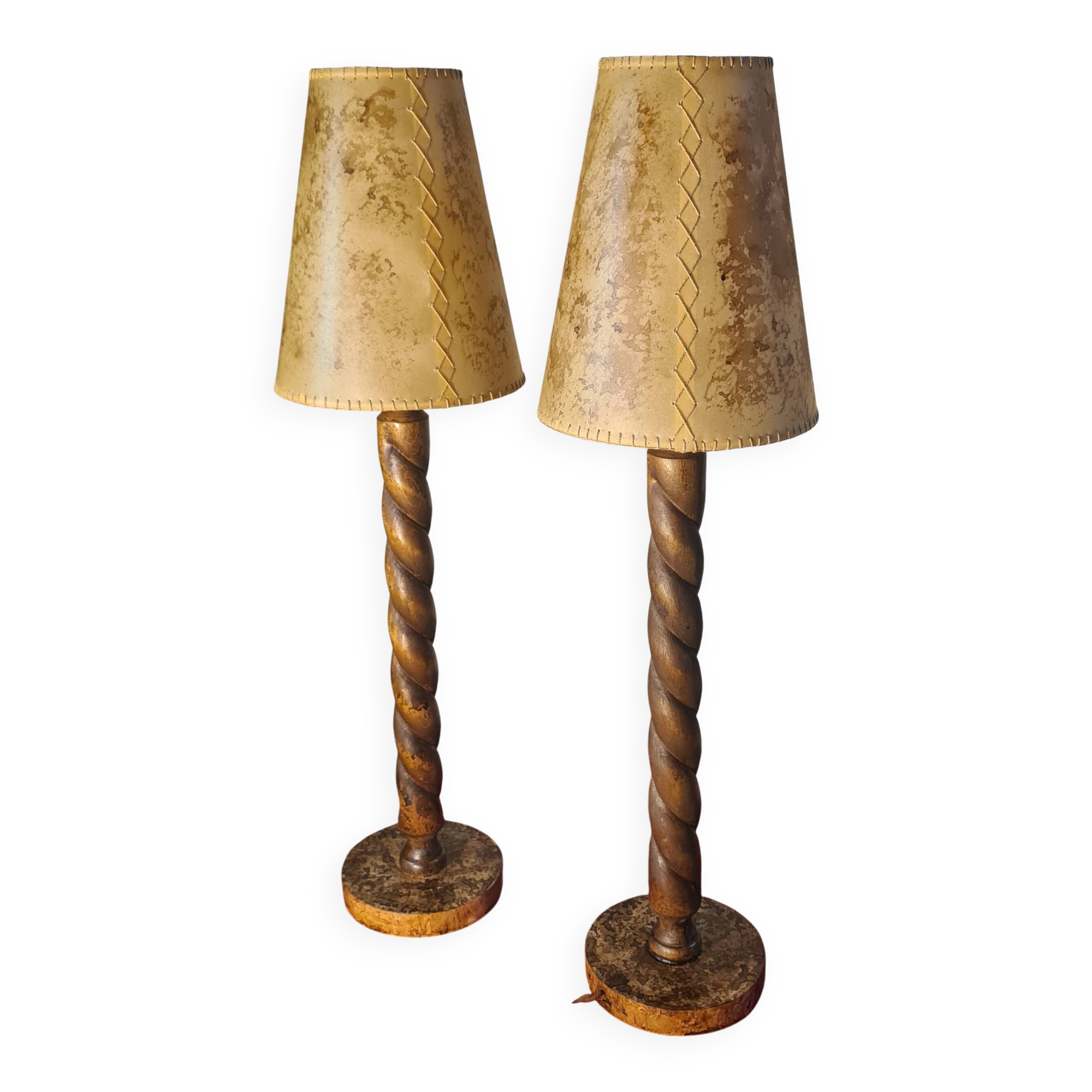 Pair of scandinavian wooden bedside lamps 1950 elec ok without switch 60x17