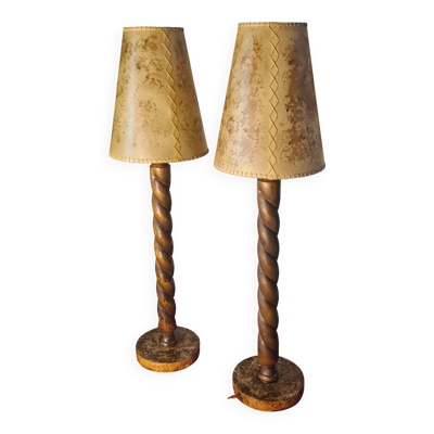 Paire de lampe chevet bois scandinave1950 elec ok sans inter 60x17
