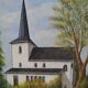 Oil on isorel depicting a church from Northern Europe.