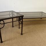 Coffee table set and wrought iron sofa end
