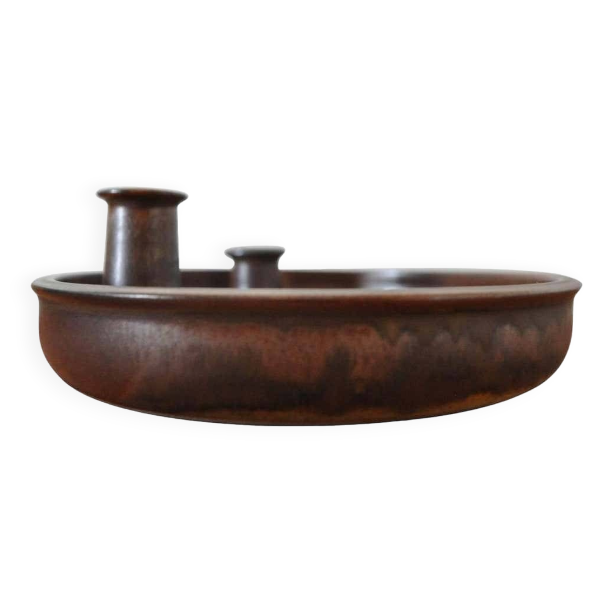 Candle holder made of stoneware with a harefur glaze