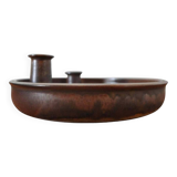 Candle holder made of stoneware with a harefur glaze