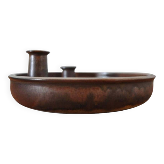 Candle holder made of stoneware with a harefur glaze