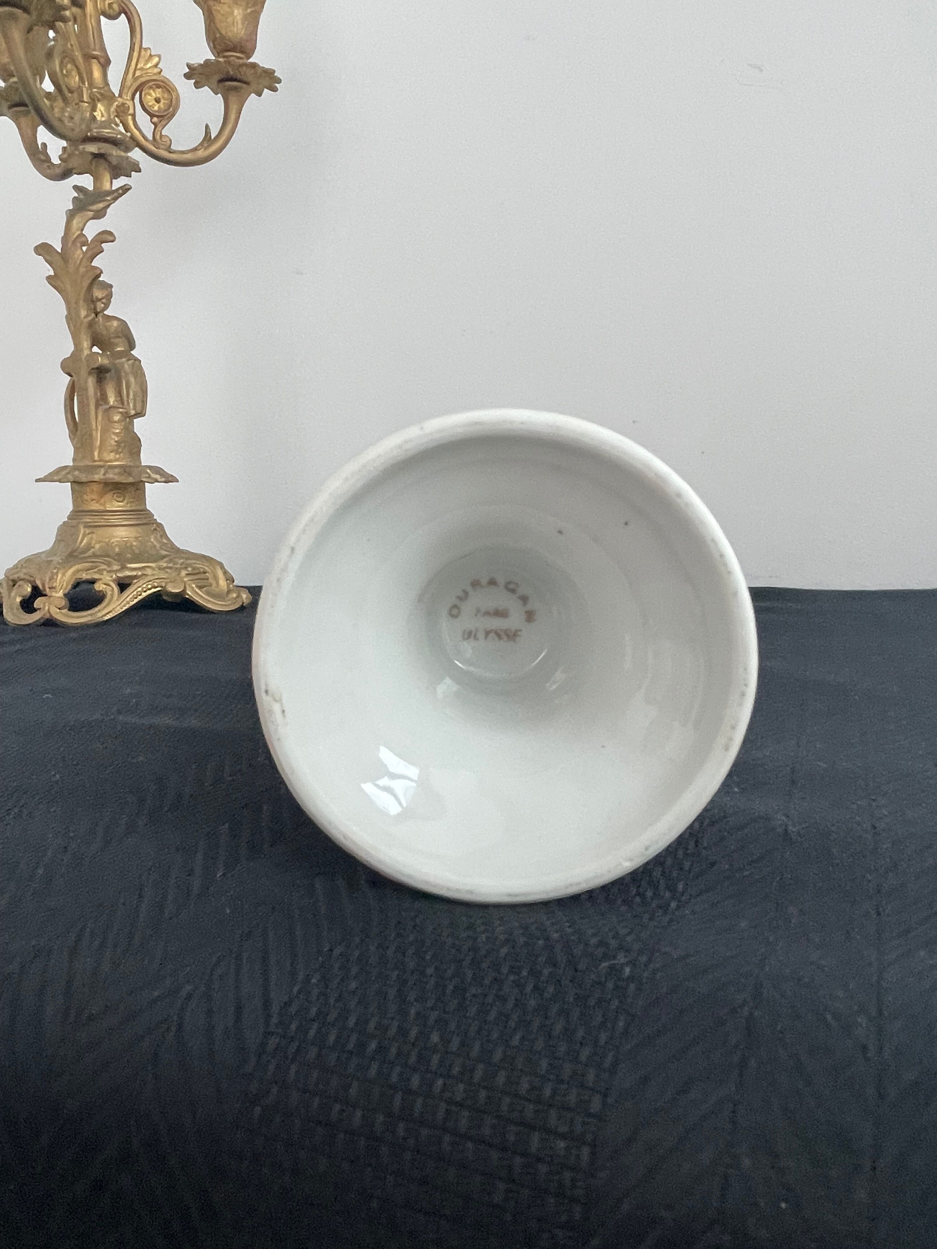 Vintage small vase stylized floral pattern porcelain ouragan ulysse paris, 1970s, france