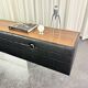 Lowboard moderniste, skaï, bois et inox, 1960