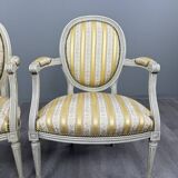 Pair of Medallion Armchairs in Louis XVI Style with Footrests, 20th Century