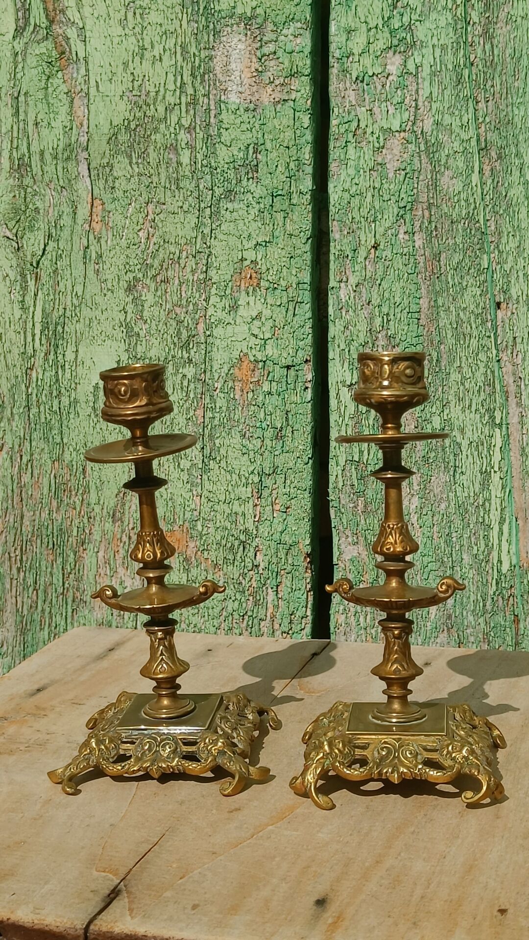 Pair of antique brass candlesticks – Napoleon III style