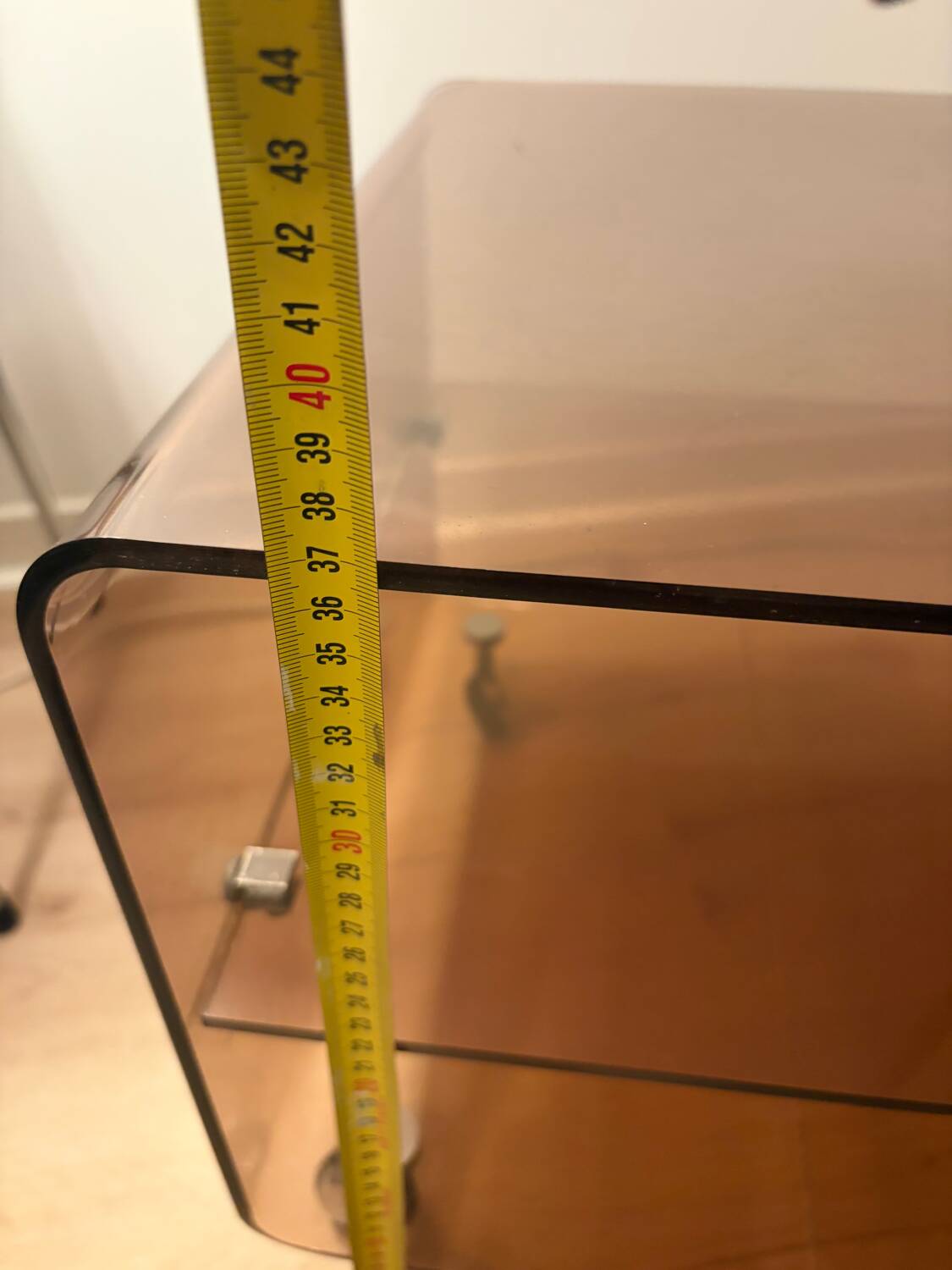 Smoked plexiglass side table/occasional table by designer Michel Dumas.