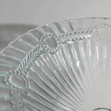 Blue pressed glass compote with pale aqua tint, 1910s Olivia Zabkowice Poland pedestal centerpiece