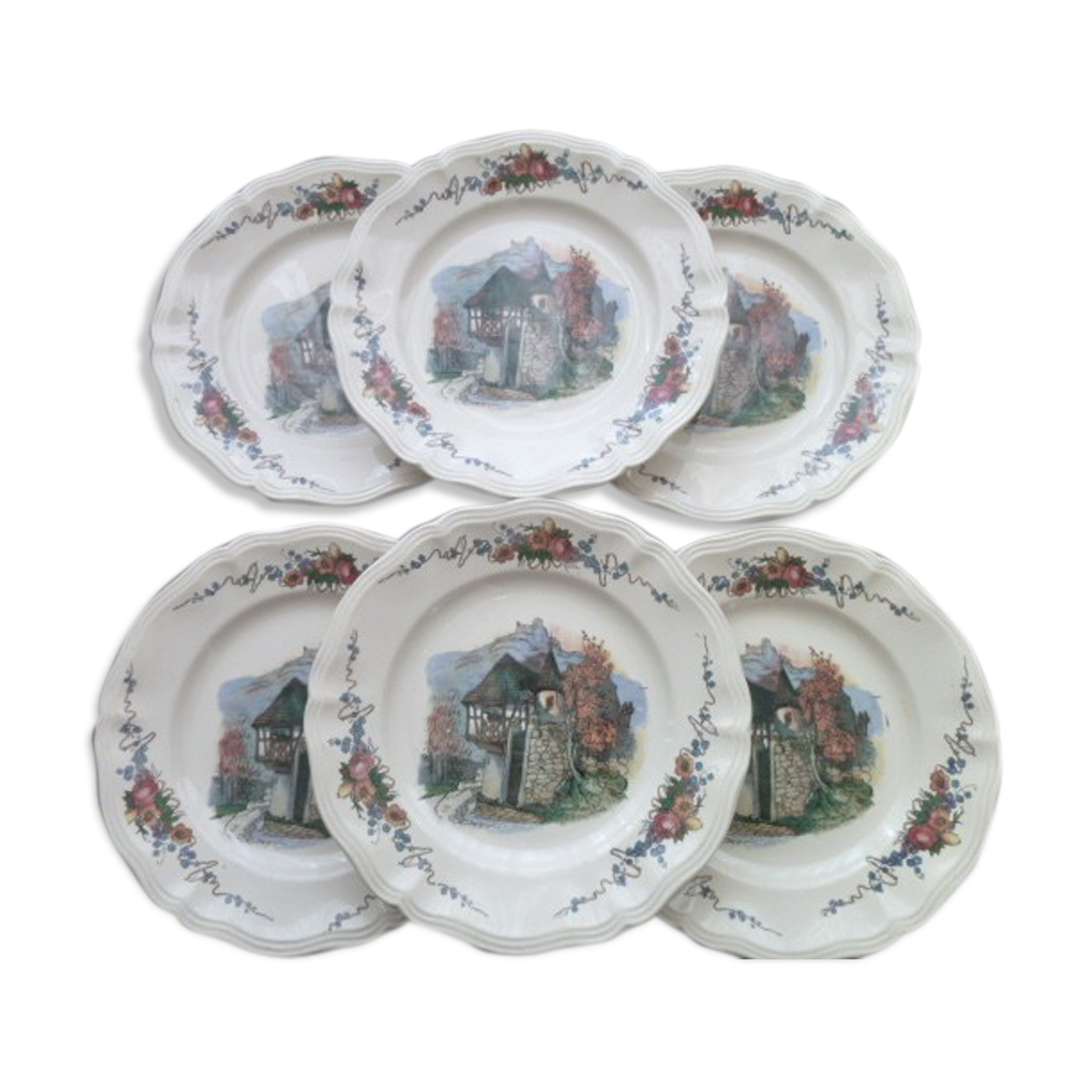 Set of 6 plates Digoin Sarreguemines Model Obernai Diameter 23 cm