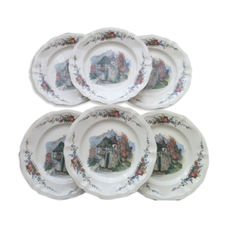 Set of 6 plates Digoin Sarreguemines Model Obernai Diameter 23 cm