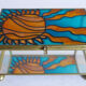 Blue and orange vintage jewellery box in 70s bohemian chic stained glass