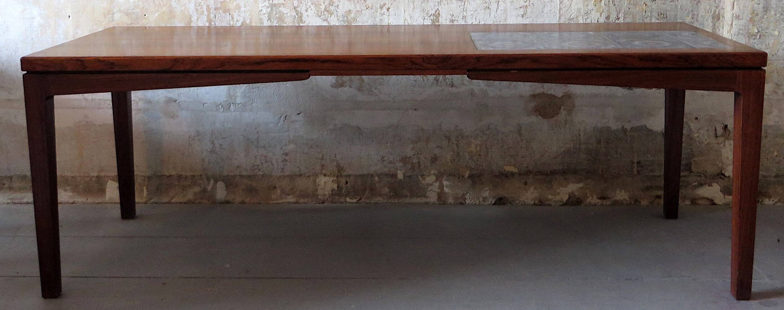 Danish rosewood and blue ceramic tile coffee table, Denmark 1960s