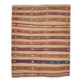 Tapis Kilim en laine à rayures beiges et orange, 120 x 146 cm