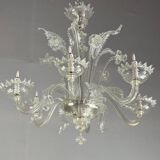 Venetian Chandelier in Colorless Murano Glass, 6 Light Arms Circa 1930