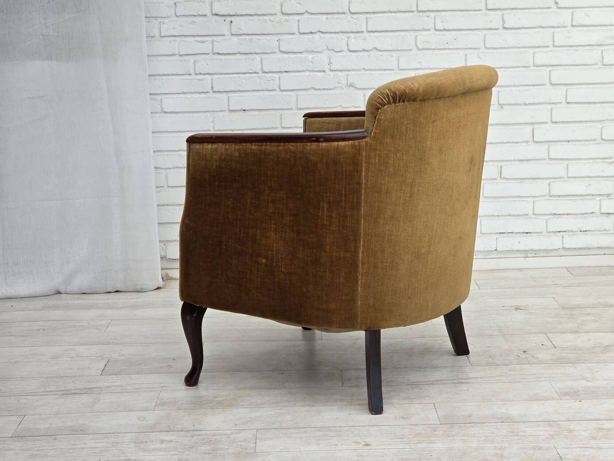 1960s, Danish armchair, furniture velour, ash wood.