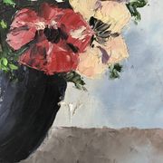 Old painting signed oil on canvas bouquet of vintage anemone flowers