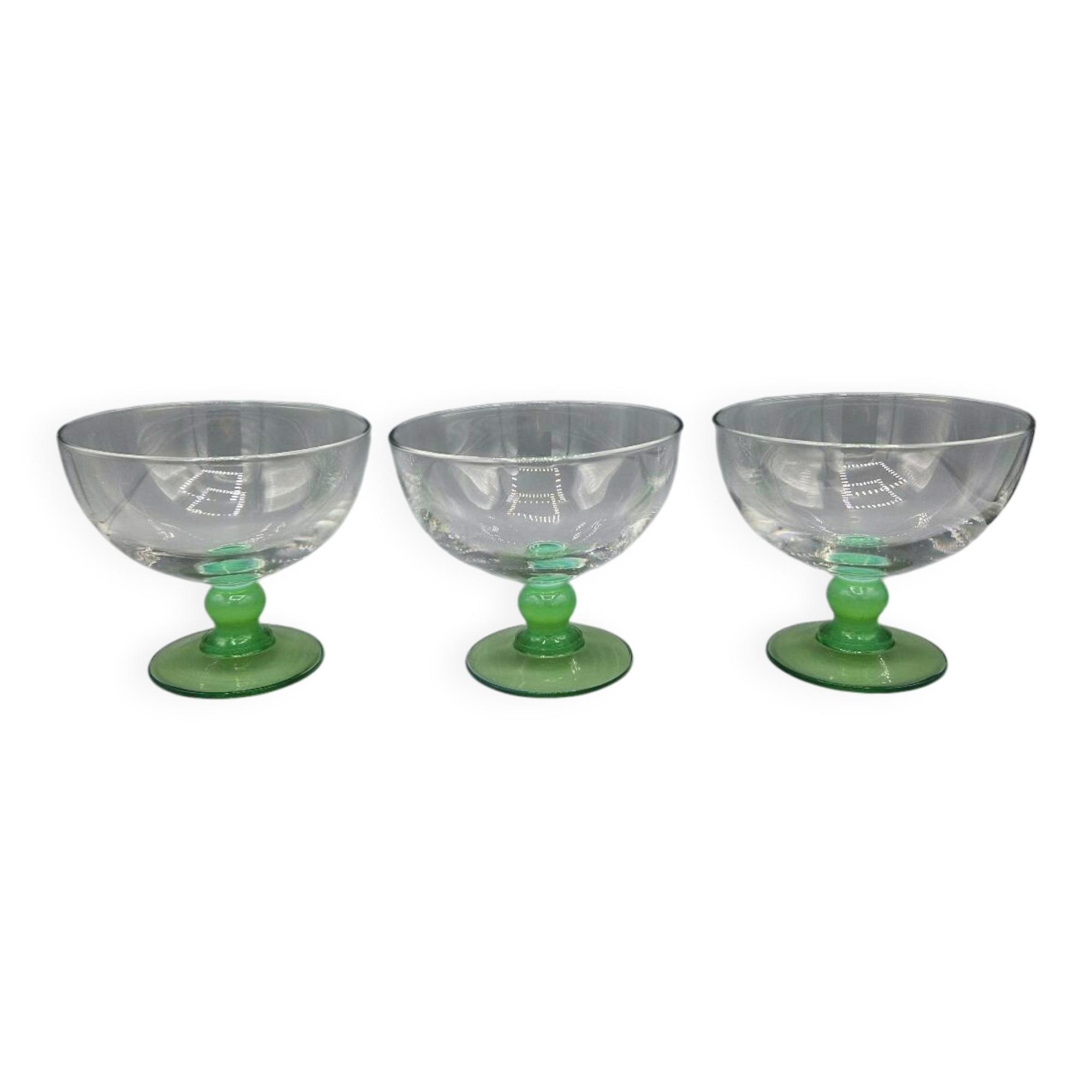 Set de 3 coupes à glace vintage Arc France à pied vert