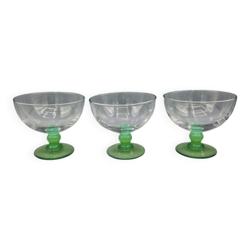 Set de 3 coupes à glace vintage Arc France à pied vert