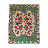 Gorgeous cross stitch floral carpet with red roses made by hand on heme Romania 148x196cm
