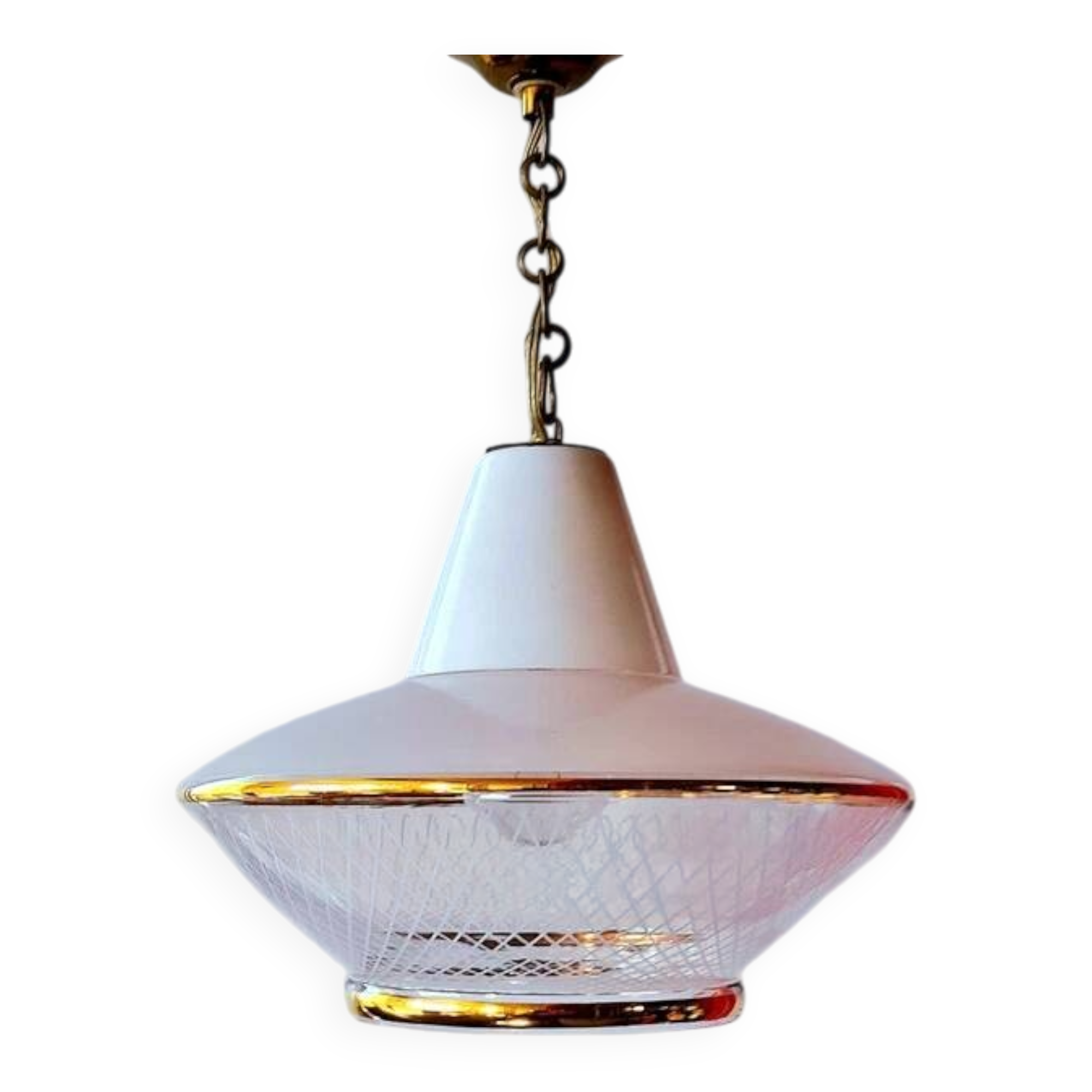 UFO silkscreened glass pendant light, 1970