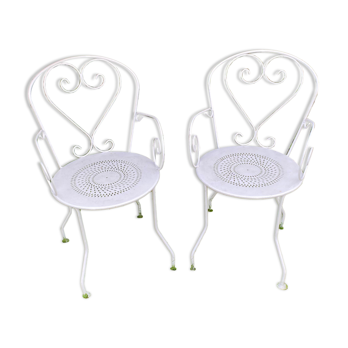 Lot de 2 anciens fauteuils de jardin en fer forgé