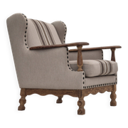 1970s, Danish armchair, furniture wool fabric, oak wood, original condition