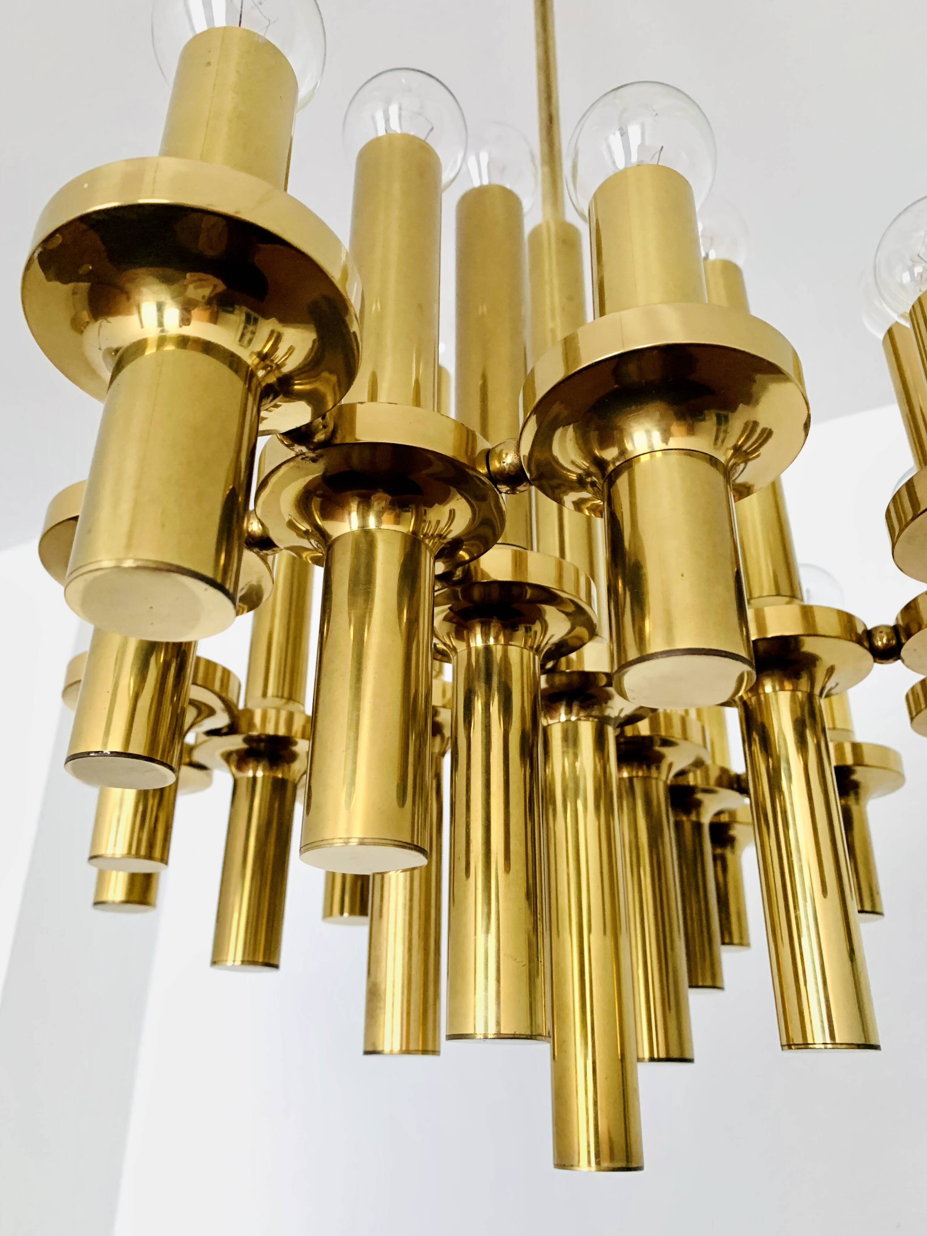 Brutalist Brass Chandelier by Gaetano Sciolari