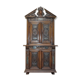Louis XIII revival cabinet in walnut and sculpted marble