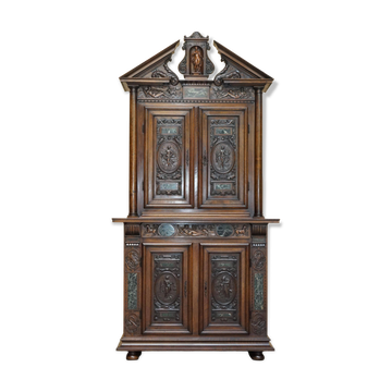 Louis XIII revival cabinet in walnut and sculpted marble