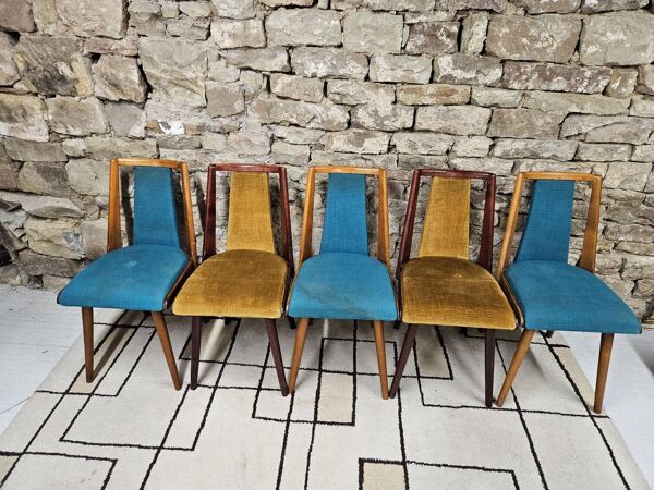 Lot de 5 chaises vintage bistrot pied fuseau 1960