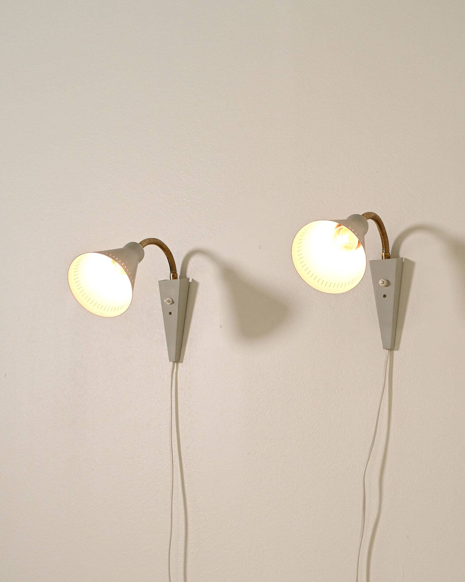 Pair of Scandinavian adjustable wall lamps, '50s