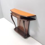 Beech and Walnut Root Console Table with an Orange Glass Top, Italy