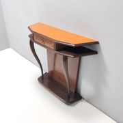 Beech and Walnut Root Console Table with an Orange Glass Top, Italy
