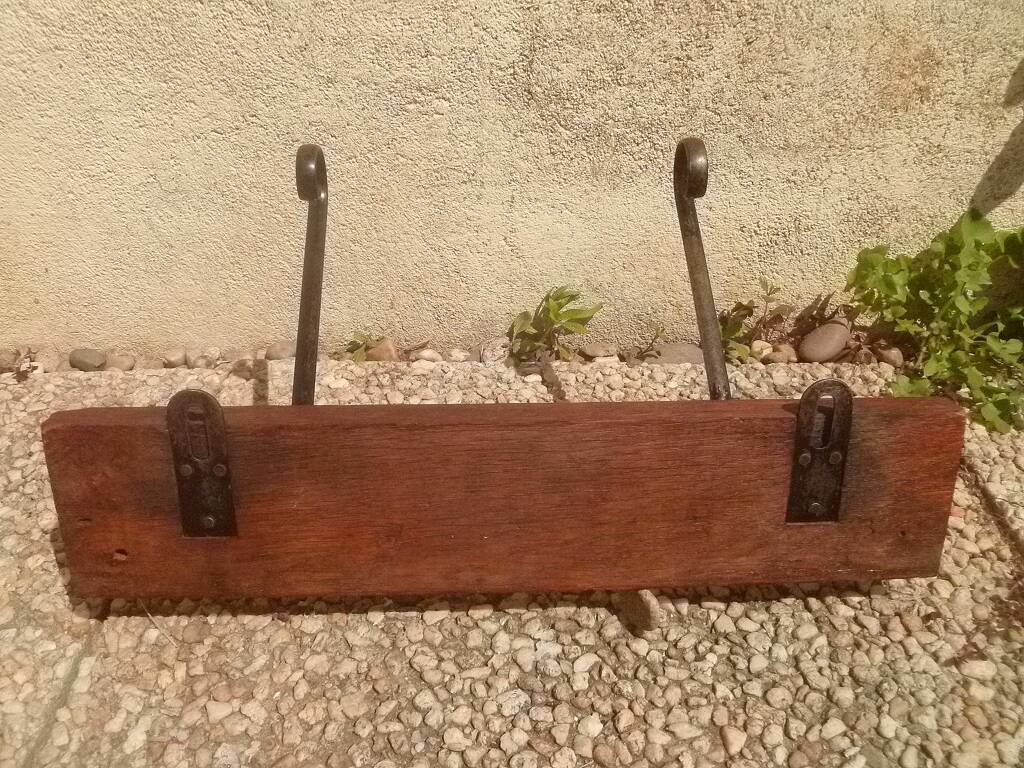 Metal and solid wood hooks, vintage