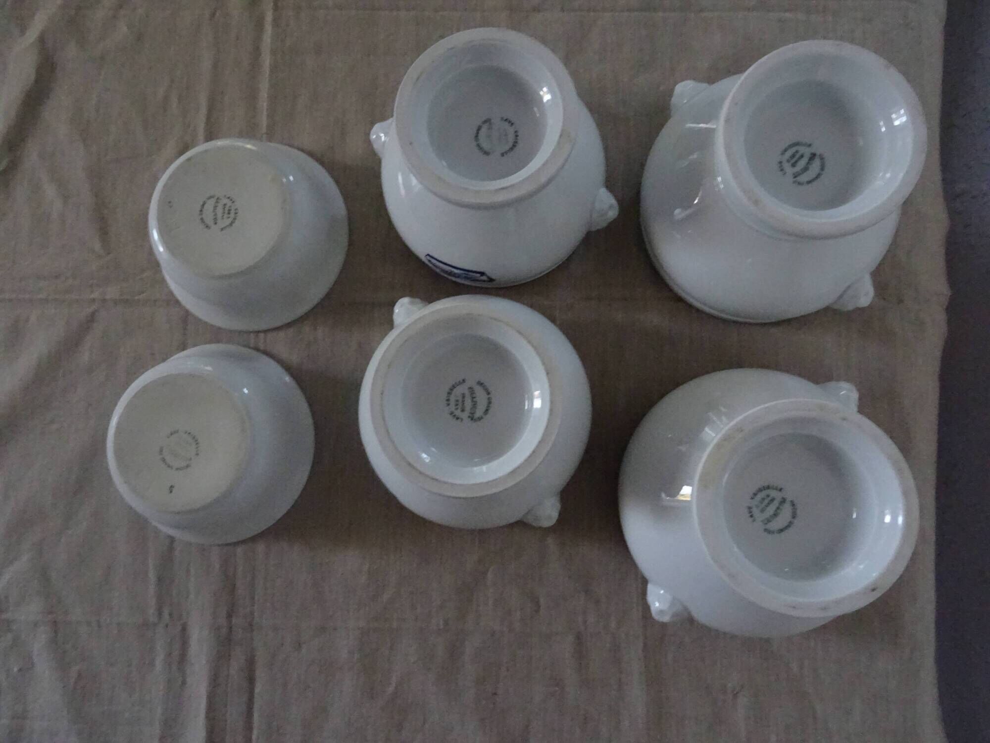 4 Large bowls salad bowls + 2 cups PILLIVUYT blue decoration boat G. CAOUDAL