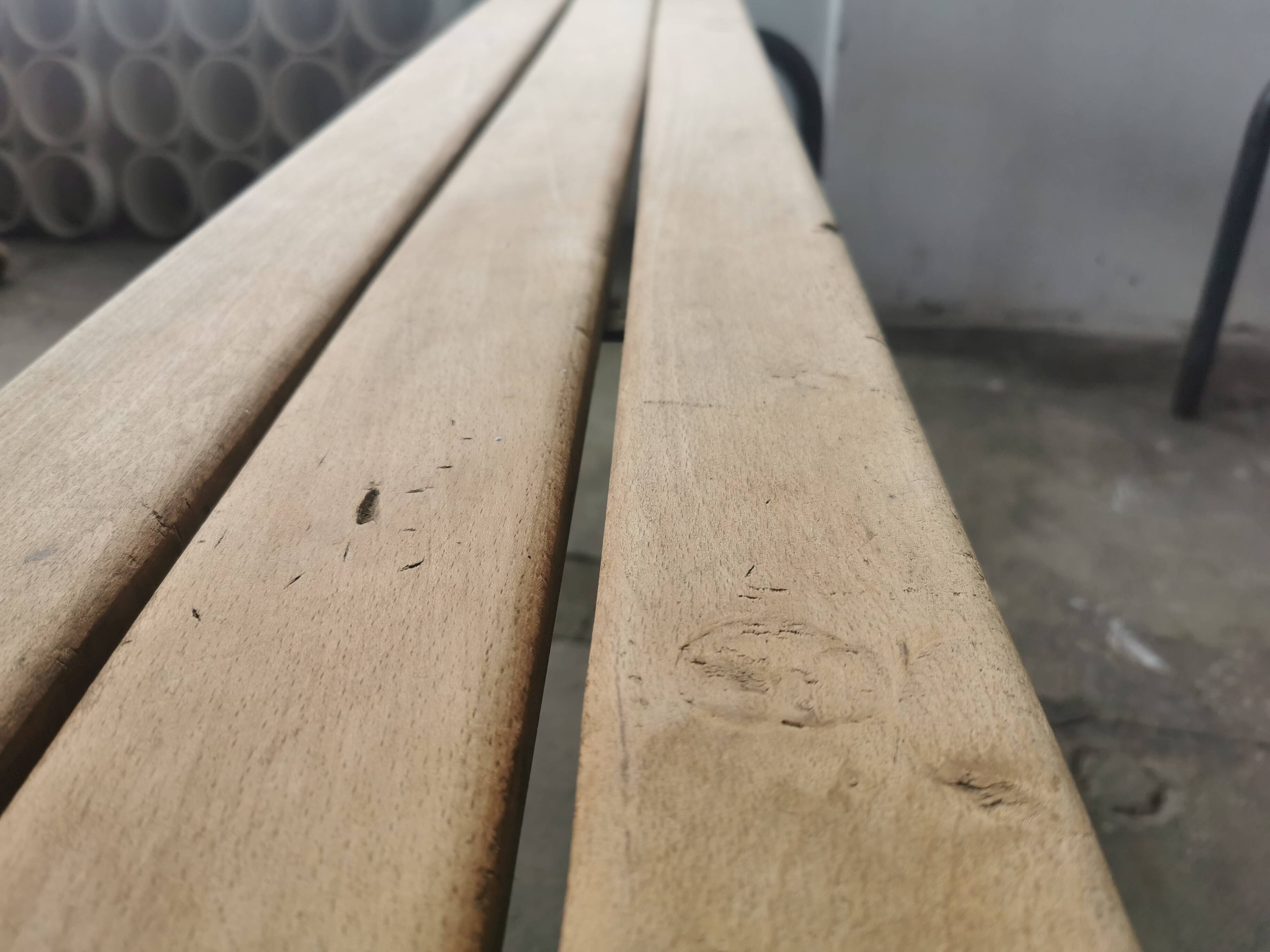 Pair of vintage metal and wood school benches