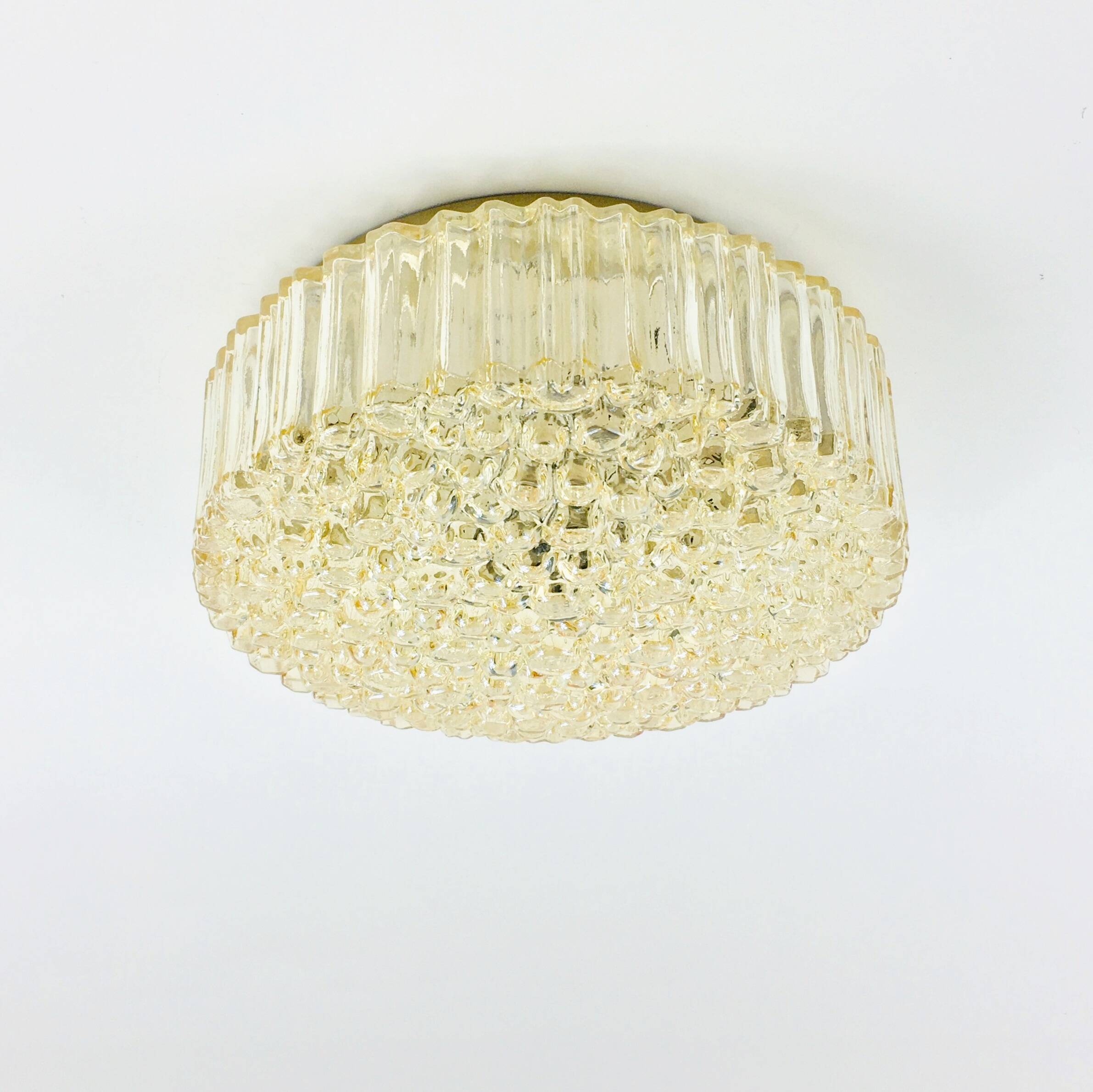 Plafonnier/Plafonnier Mid-Century en Verre Bullé Ambré par Helena Tynell pour Limburg, Allemagne, 1970