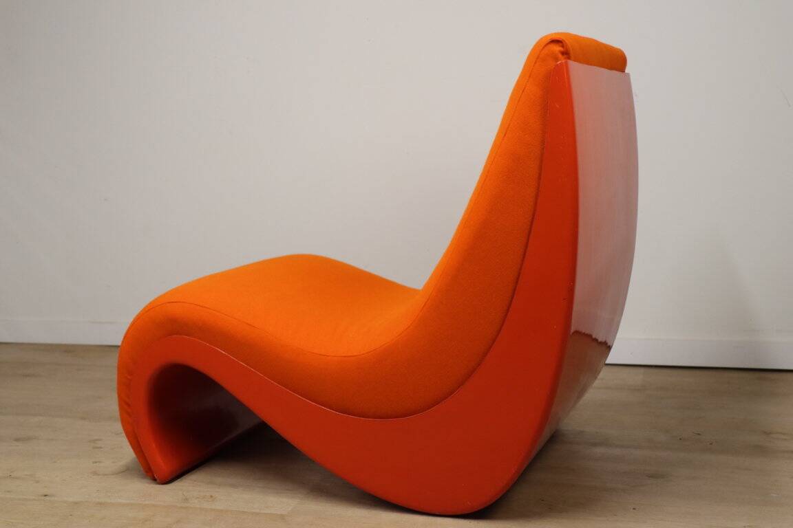 Vintage organic armchair in orange fabric and fiber, 1970