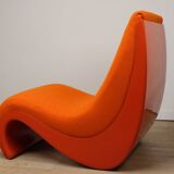 Vintage organic armchair in orange fabric and fiber, 1970