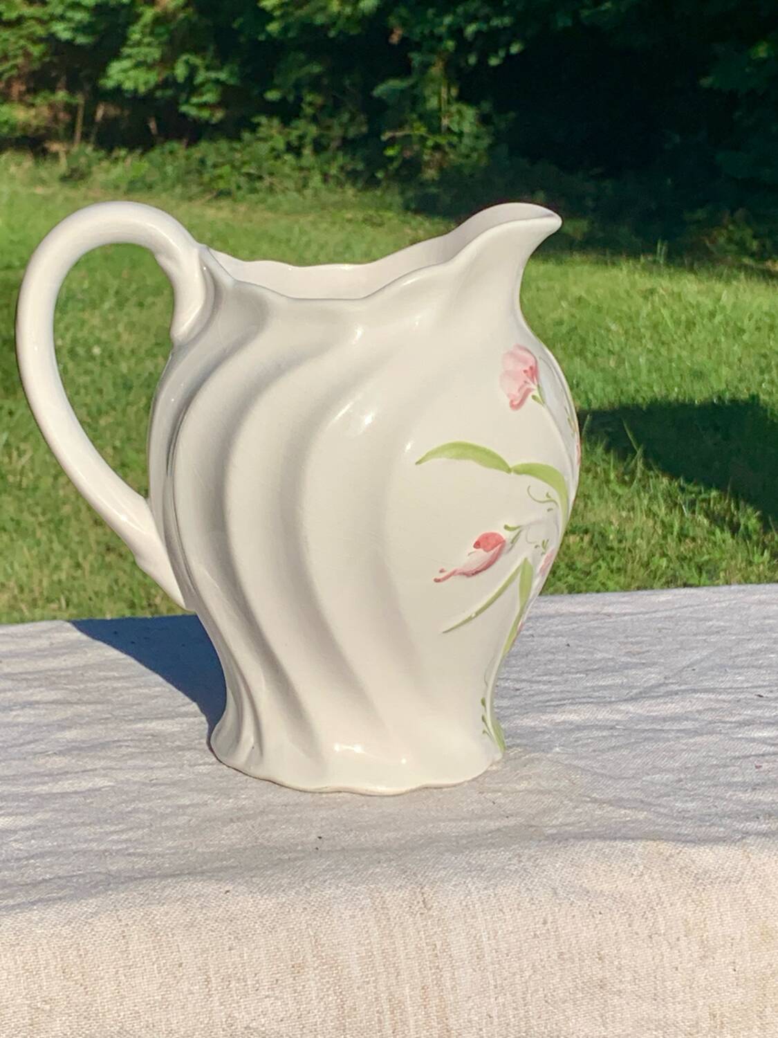 Vintage pink flower slip pitcher
