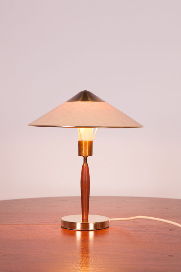 Lampe De Table En Teck Et Laiton Du milieu Du Siècle, Années 1960