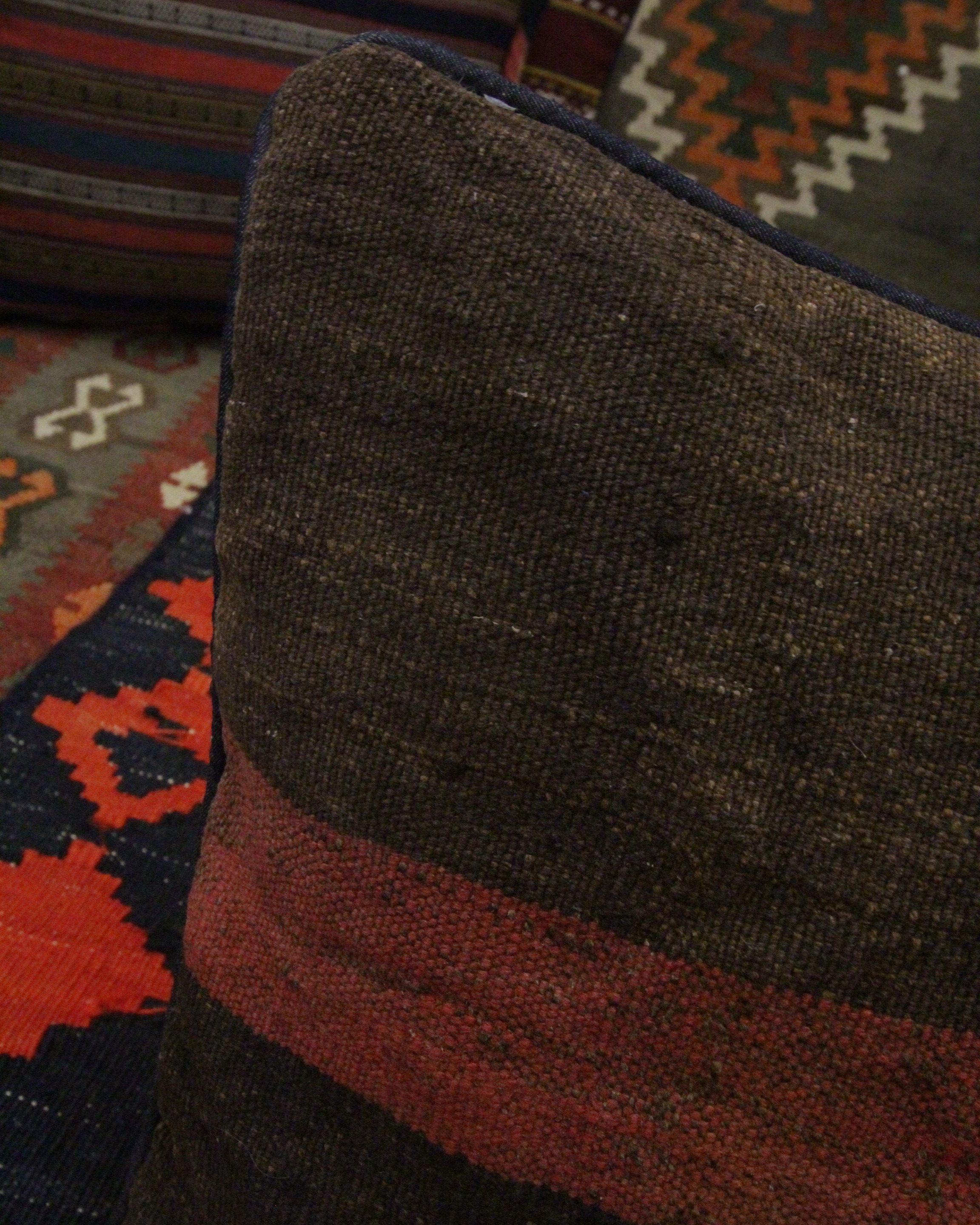 Handwoven Kilim Orange Brown Wool Cushion Cover 40x40cm