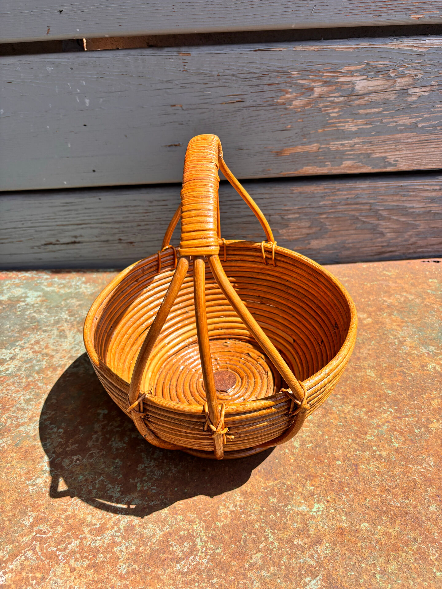 Rare wrapped rattan basket, in the style of Gabriella Crespi / Vivai del Sud.