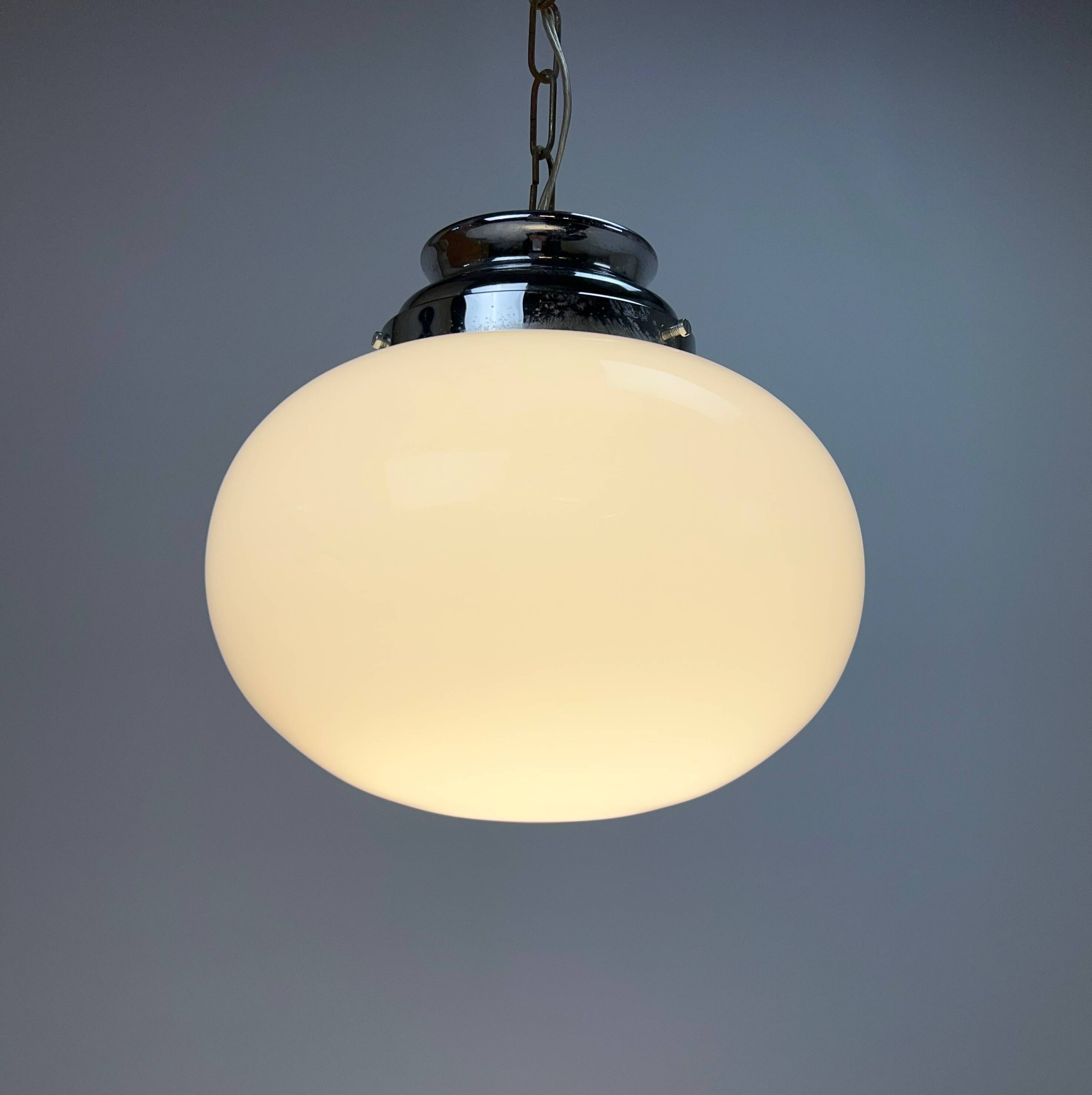Mid century italian oval opaline glas pendant, 1960s