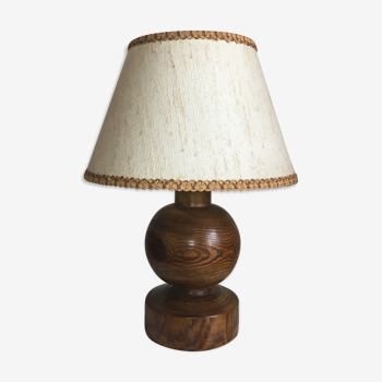 Vintage wooden foot lamp, with original lampshade